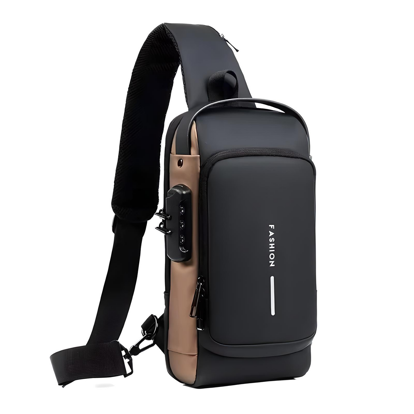 black anti theft crossbody bag with built in lock and usb port 