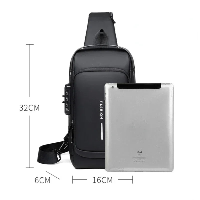 dimensions for the anti theft crossbody bag with built in lock and usb port 