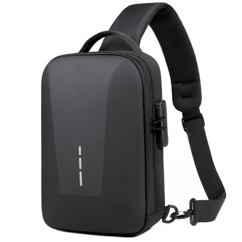 black mega anti theft crossbody bag with built in lock and USB port