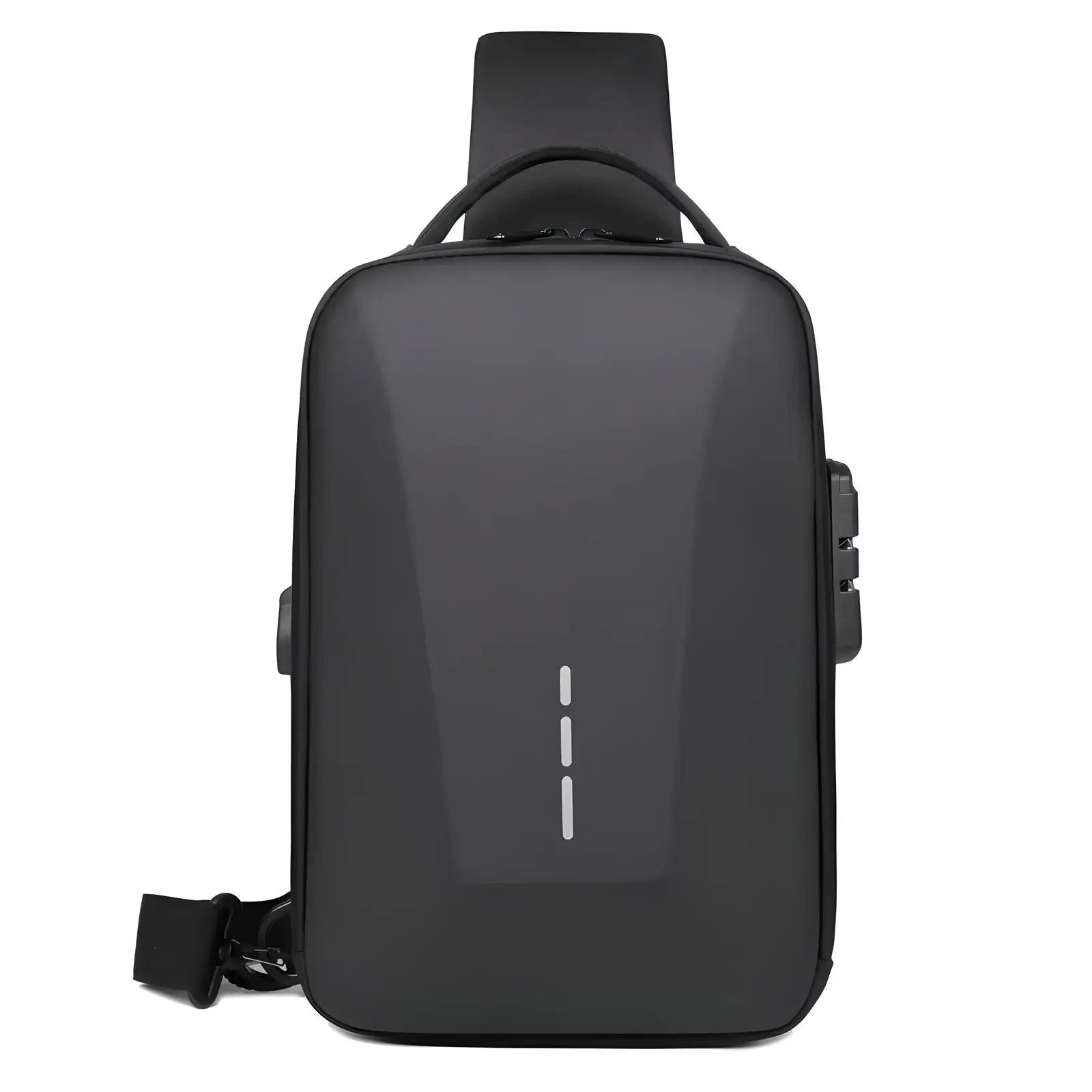 Black mega anti theft crossbody bag with built in lock and USB port